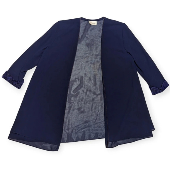 Vintage Traditions Sheer Navy Blazer Cardigan Sequin Sleeve Detail Woman Large - Picture 2 of 7